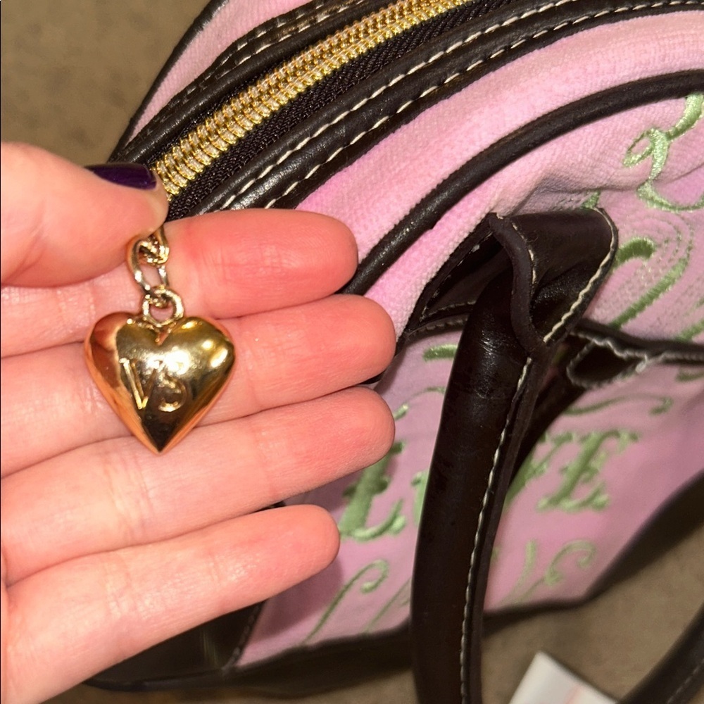 Y2K vintage Love terry cloth victoriaโs Secret mini hand bag pink green purse - Picture 4 of 6